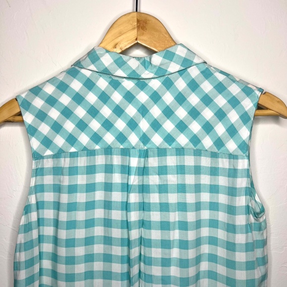 Cremieux Women's Button Down Plaid Summer Top, Teal and White, XS - Picture 5 of 9